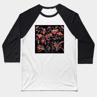 COLORFUL FLOWERS AND BLOSSOMS Antique Japanese Floral In Black Baseball T-Shirt